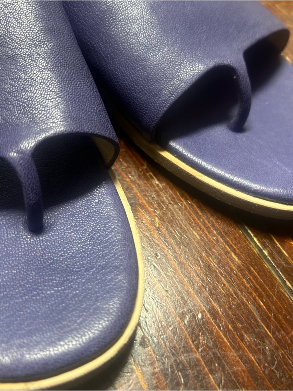Eileen Fisher Navy Leather Toe-Loop Slide Sandals - Picture 3 of 5